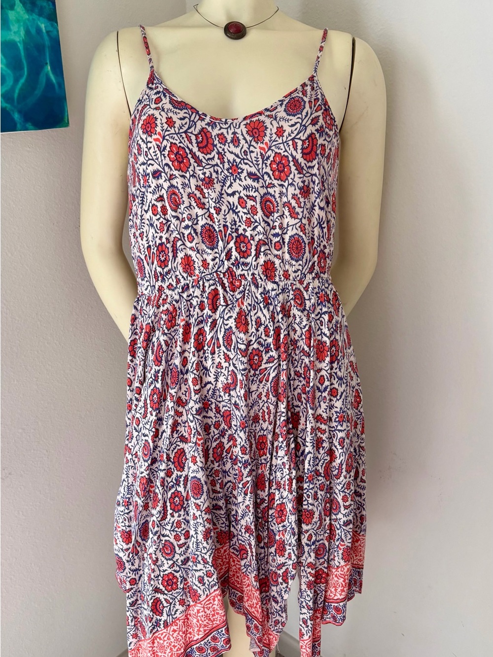 Red & White Floral Spaghetti-Strap Sundress